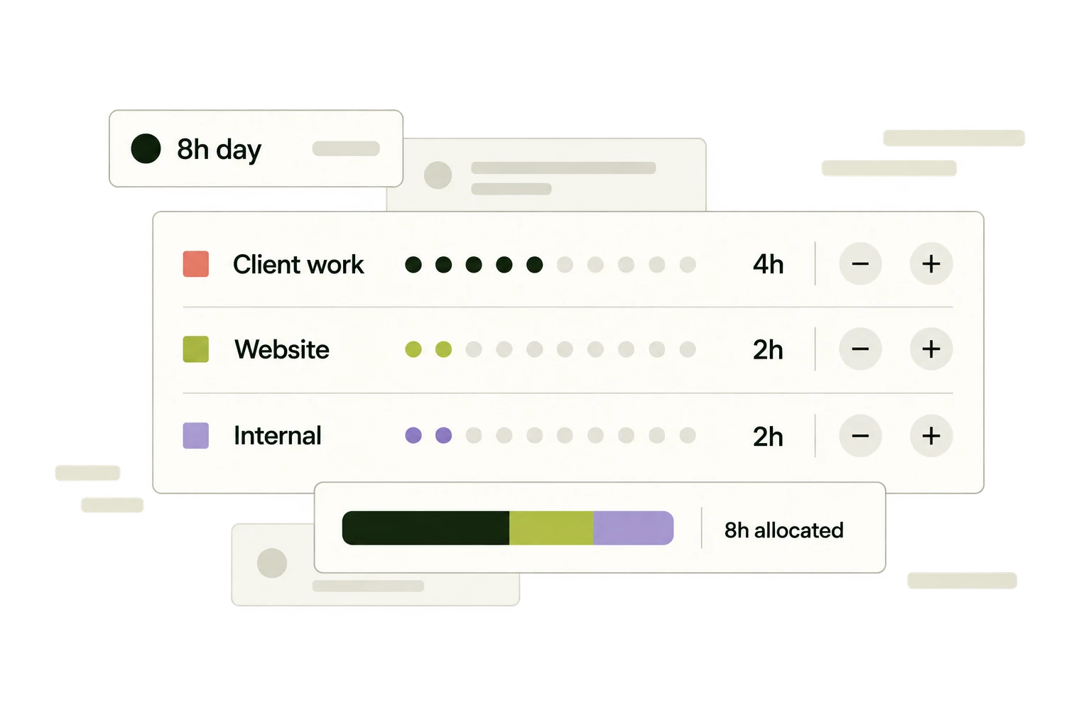Daily Wrap allocates eight hours across three project rows.