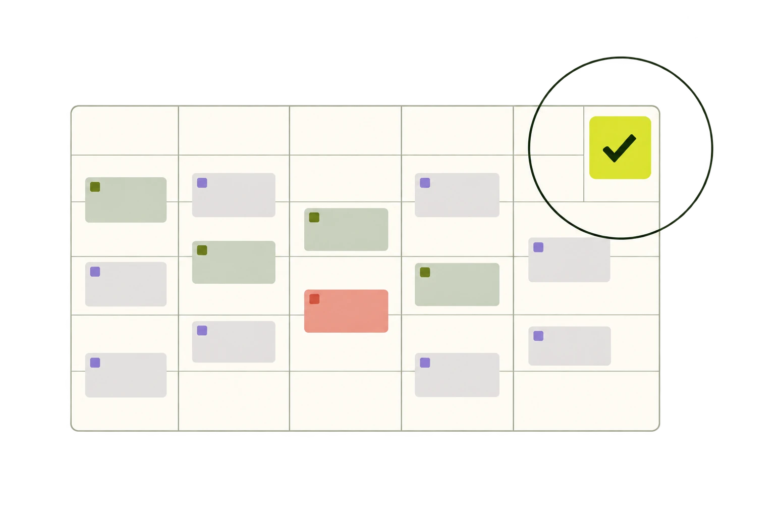 A weekly time grid is paired with a citrus completion checkmark.