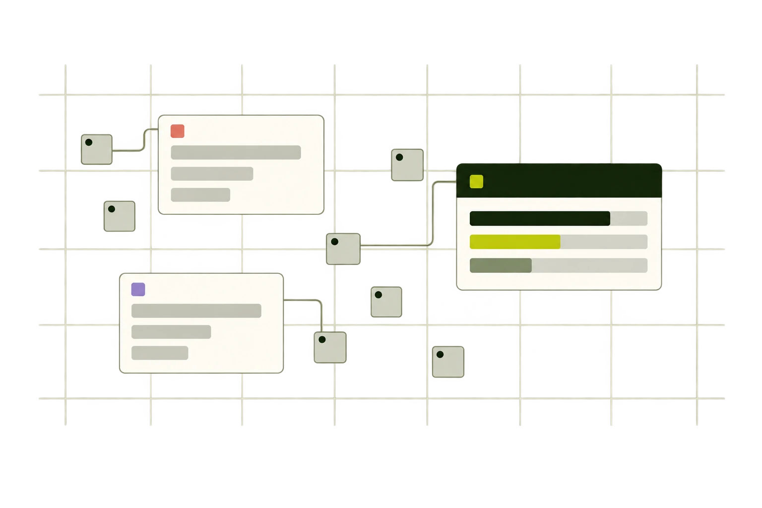 Time blocks connect to project cards with grouped duration bars.